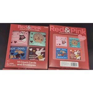Red & Pink Pop Up Cards & Envelopes Animal Lot of 2 Boxes 28 Valentines
